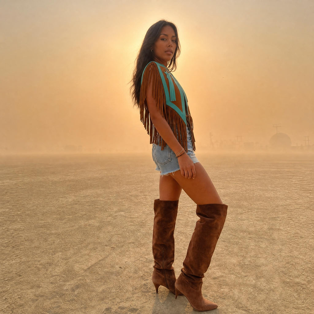 Celeste Fringe Leather Cape No. 04