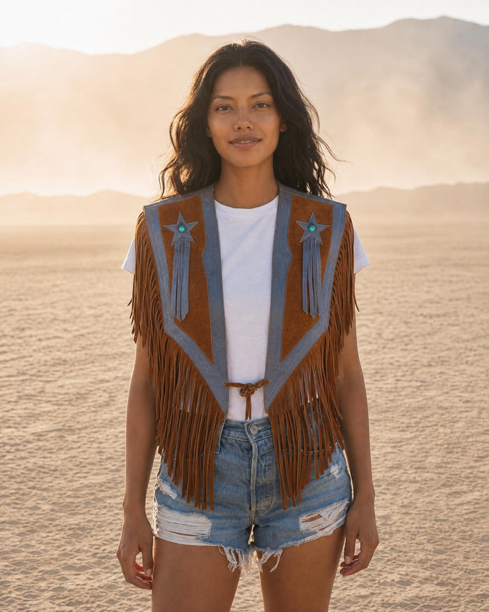 Celeste Fringe Leather Cape No. 06