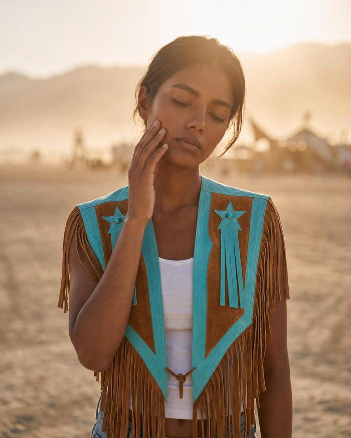 Celeste Fringe Leather Cape No. 04