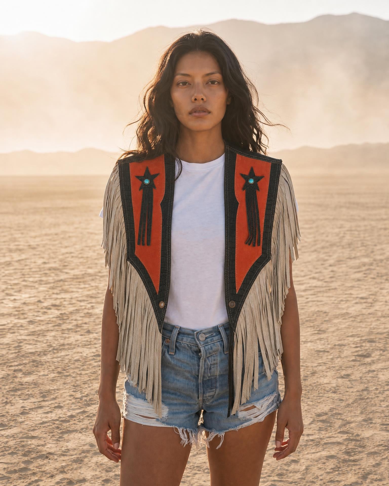 Celeste Fringe Leather Cape No. 05