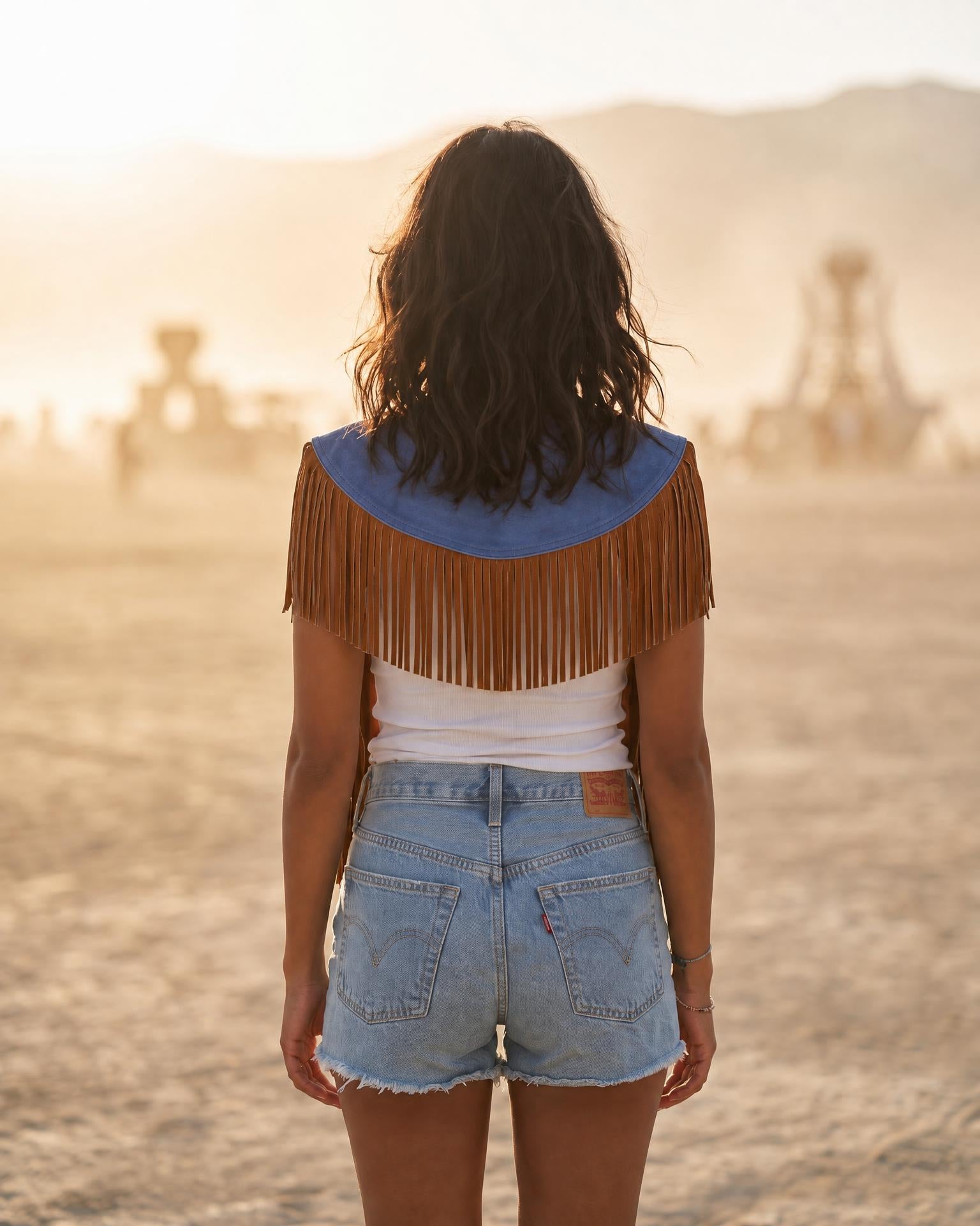 Celeste Fringe Leather Cape No. 06