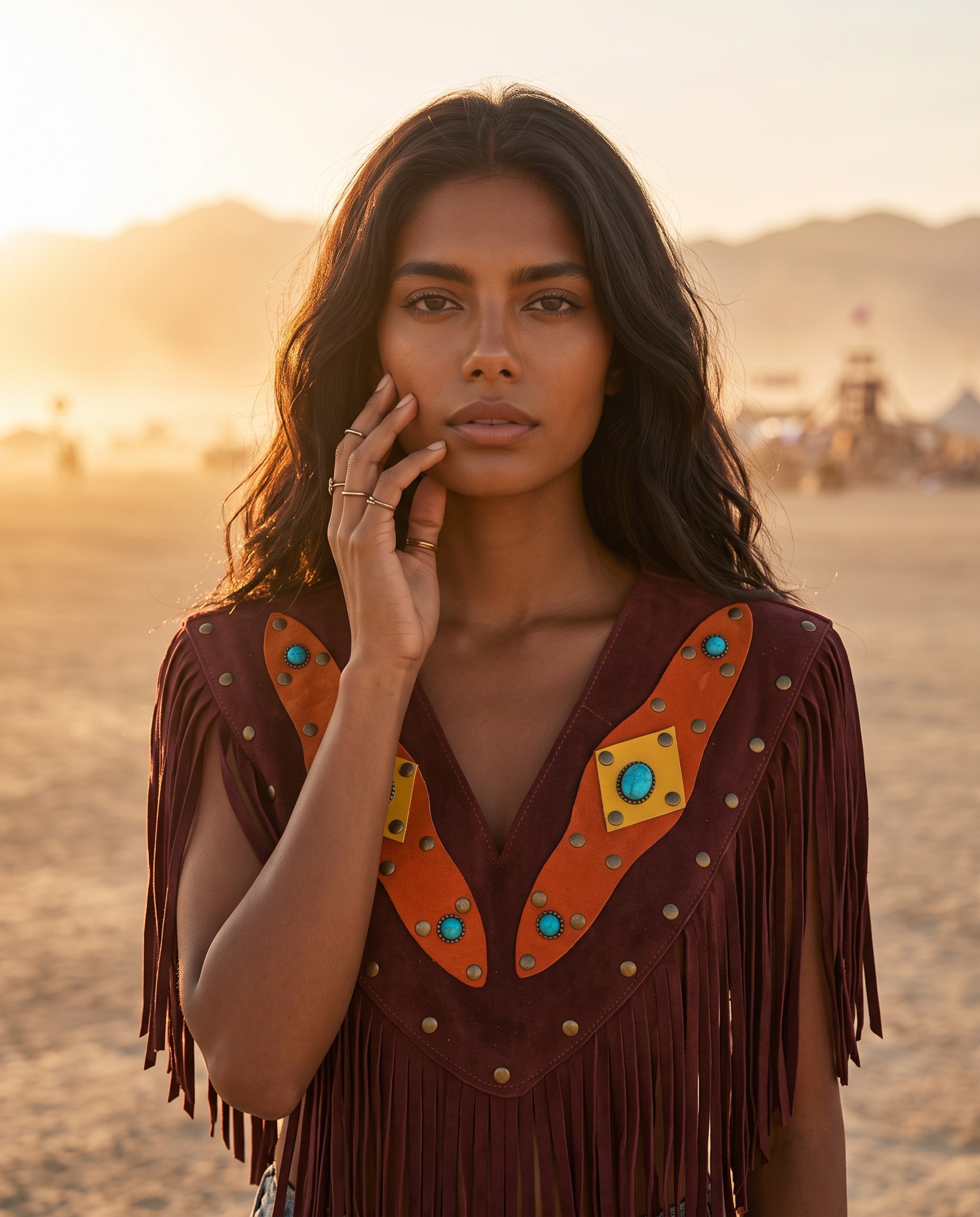 The Wild Spirit Leather Poncho Desert Wine