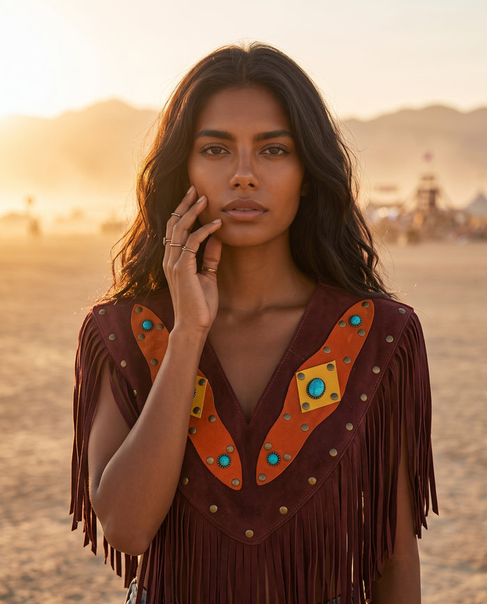 The Wild Spirit Leather Poncho Desert Wine